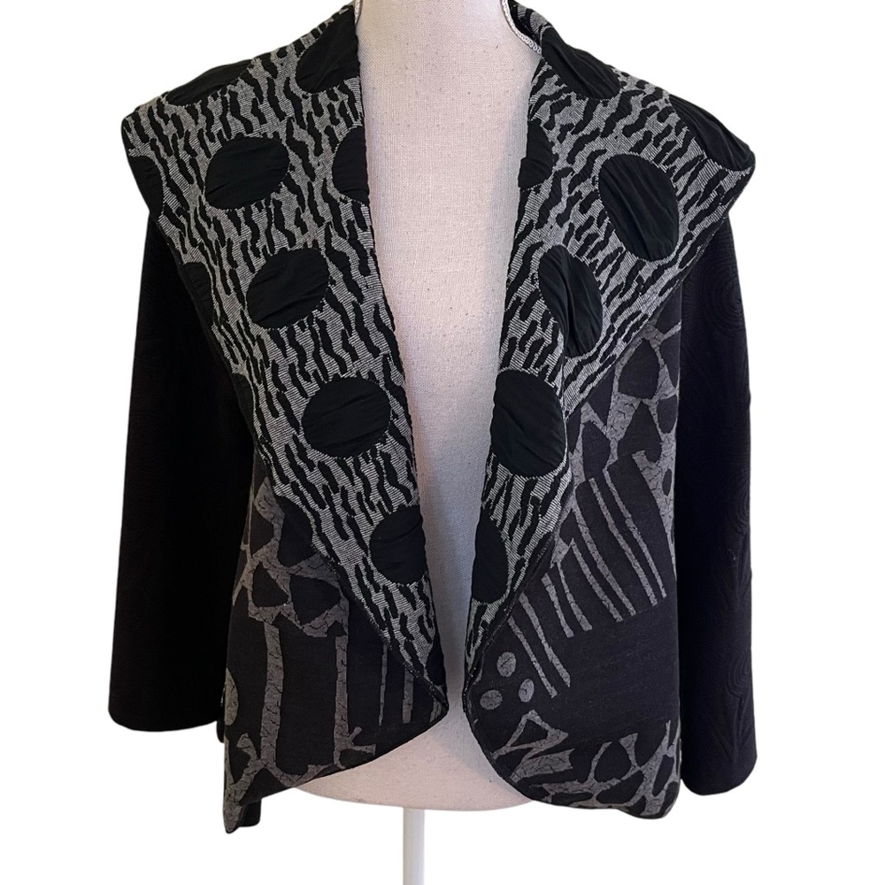 Radzoli Black/White Mixed Print OpenFront Shawl Collar Jacket S